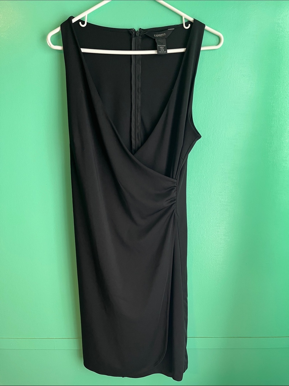 Express Black Sleeveless Faux-Wrap Midi Dress